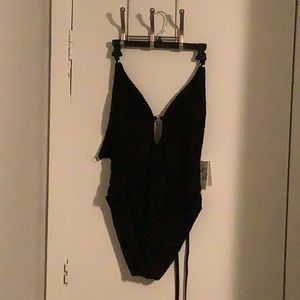 EMERALD BAY Bathing Suit Black Crochet Overlay